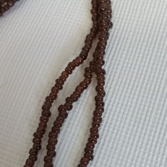 Pink & Brown Colorful Beaded Triple Strand Statement Necklace & Dangle Earrings - Picture 9 of 11